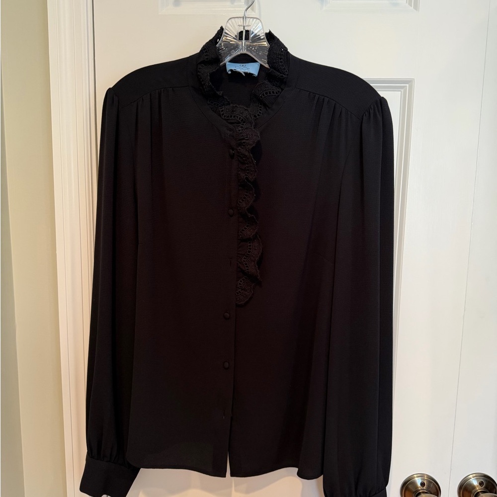 CeCe Black Ruffled Women's Blouse